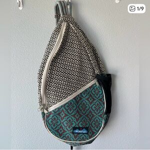 Kavu blue black white mixed pattern Paxton rope bag backpack